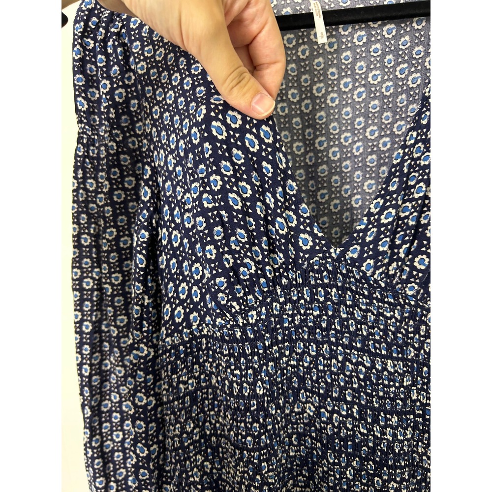Free People Indigo Child Midi Dress Women S Navy Blue Floral Smocked Waist Boho - Picture 6 of 8